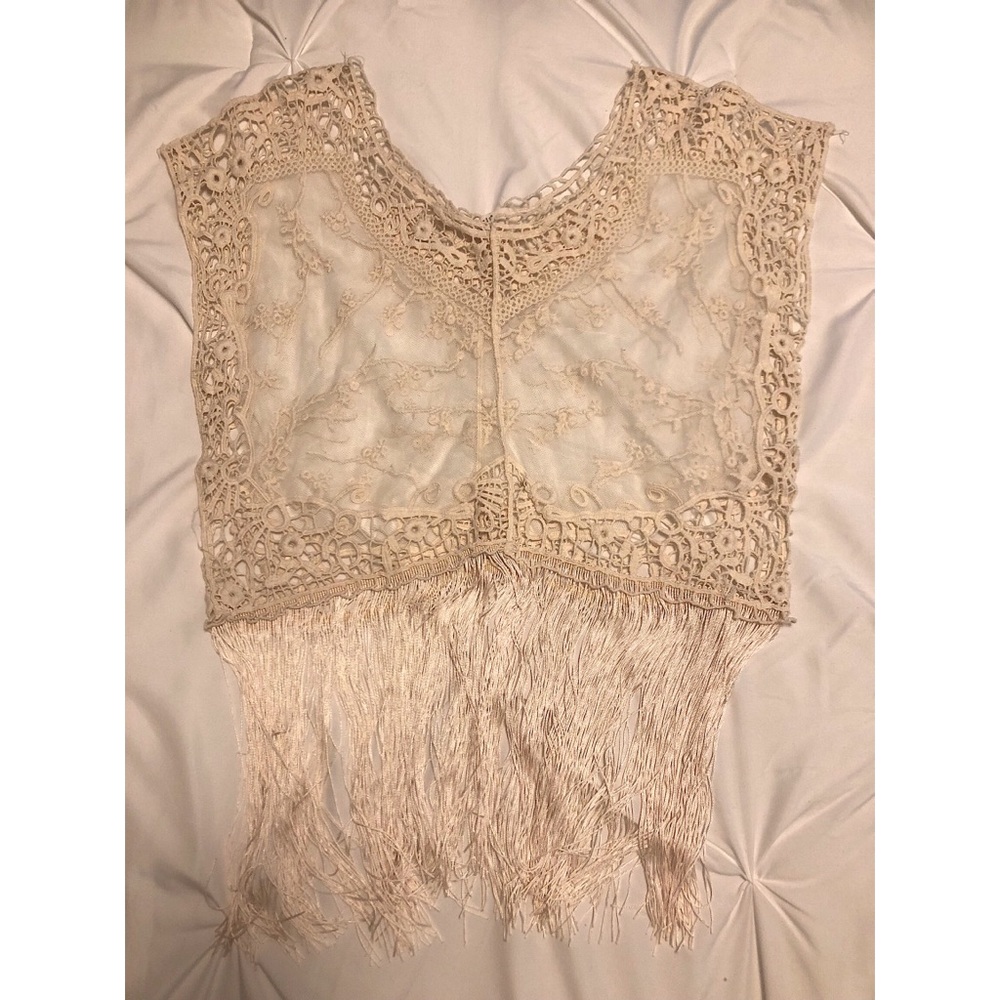 Sheer Lace and Fringe Top